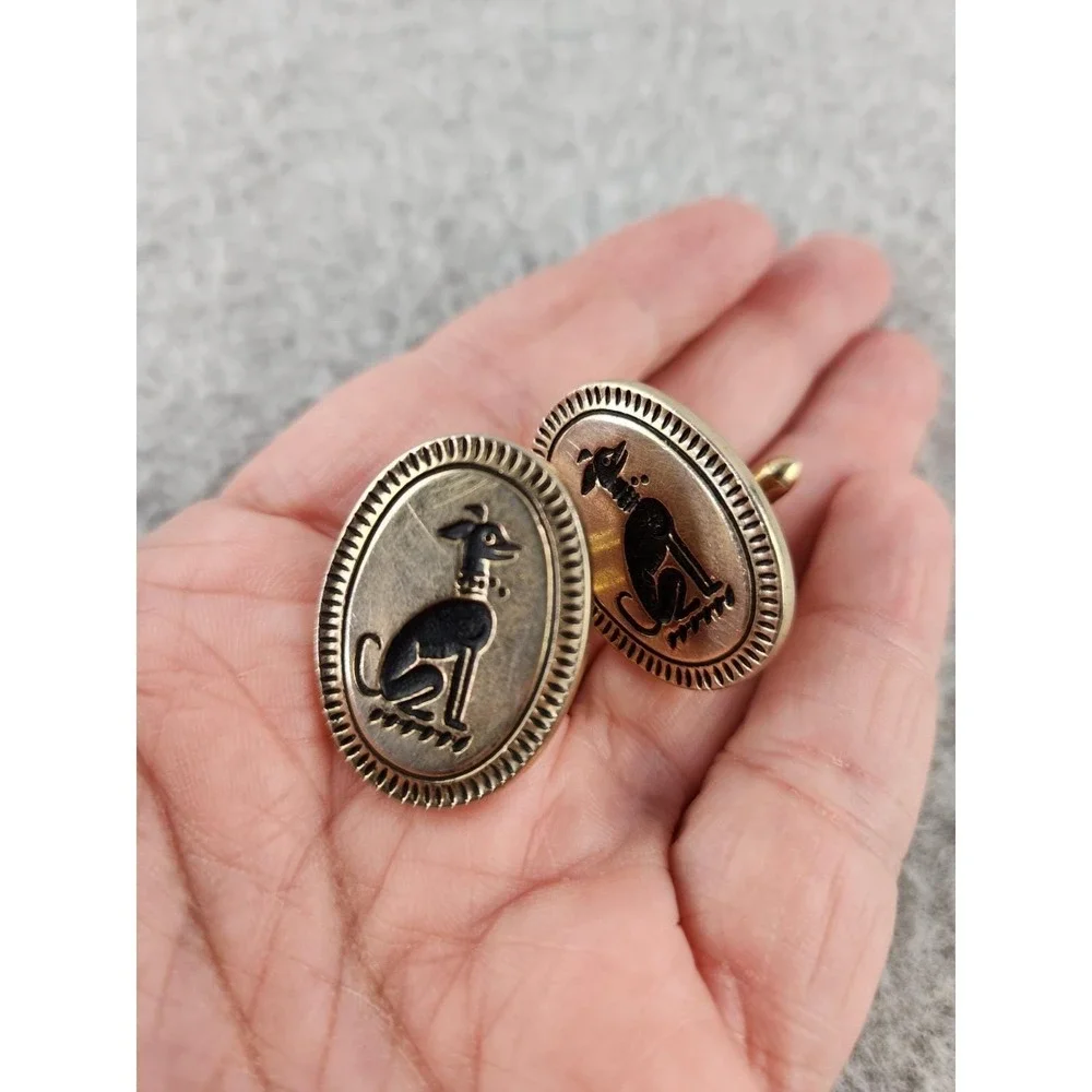 Vintage Swank Art Deco MCM  Greyhound Anubis Dog Whippet Gold Tone Cufflinks